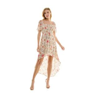 Juniors' Lily Rose Short Sleeve Smocked Hi Low Dress